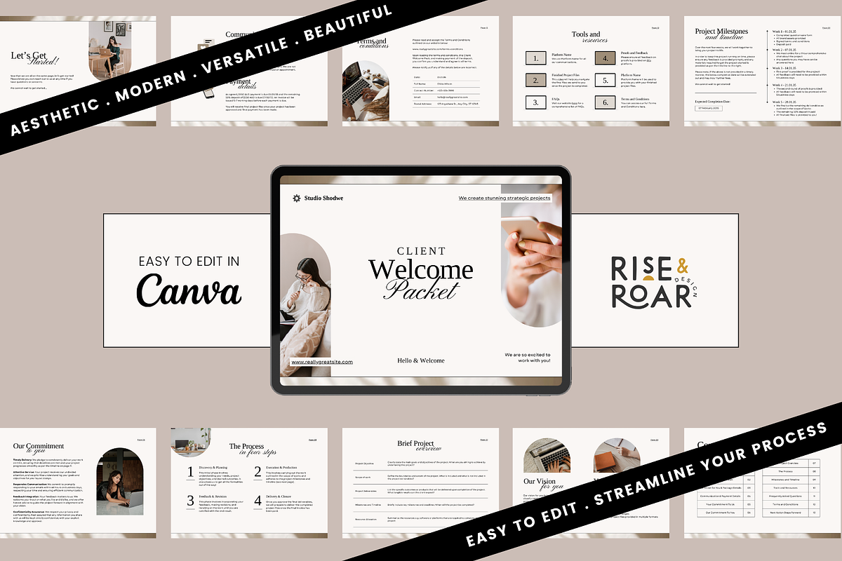Client Welcome Packet Canva Template, a Marketing Template by Rise and Roar Design (Photo 1 of 6)