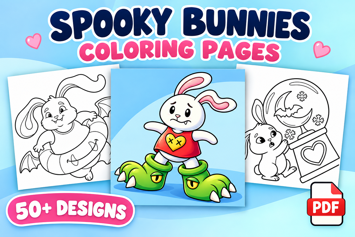 Spooky Bunnies Coloring Pages Vol. 2, an Animal Illustration by Inkivelle Studio (Photo 1 of 3)