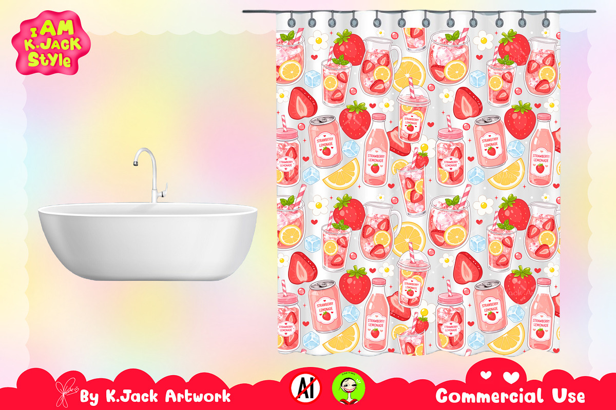 Cute Strawberry Lemonade Seamless, a Background Graphic by K.JackArtwork (Photo 7 of 8)