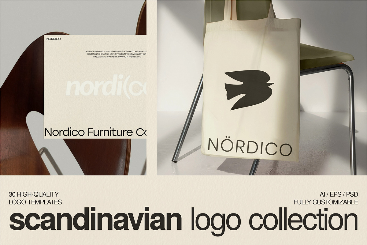 Scandinavian Logo Kit - AI, EPS, PSD, a Branding & Logo Template by Orca Design (Photo 1 of 16)