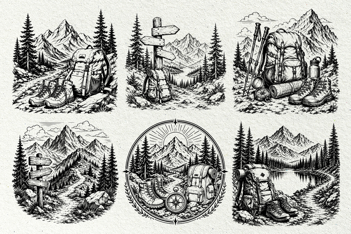 Hiking Scenes Adventure Graphics, a Sport Illustration by DENIDigitalArtSudio (Photo 4 of 7)