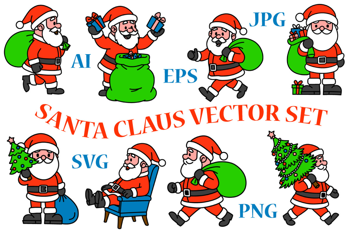 Santa Claus Vector Set – 8 Poses, a Seasonal Illustration by Guten Tag Vector (Photo 1 of 3)