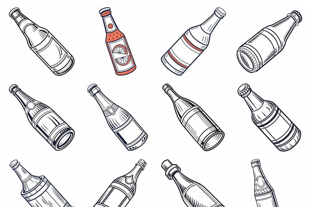 Glass beverage bottles Vector set, an Object Graphic by Billah Hub