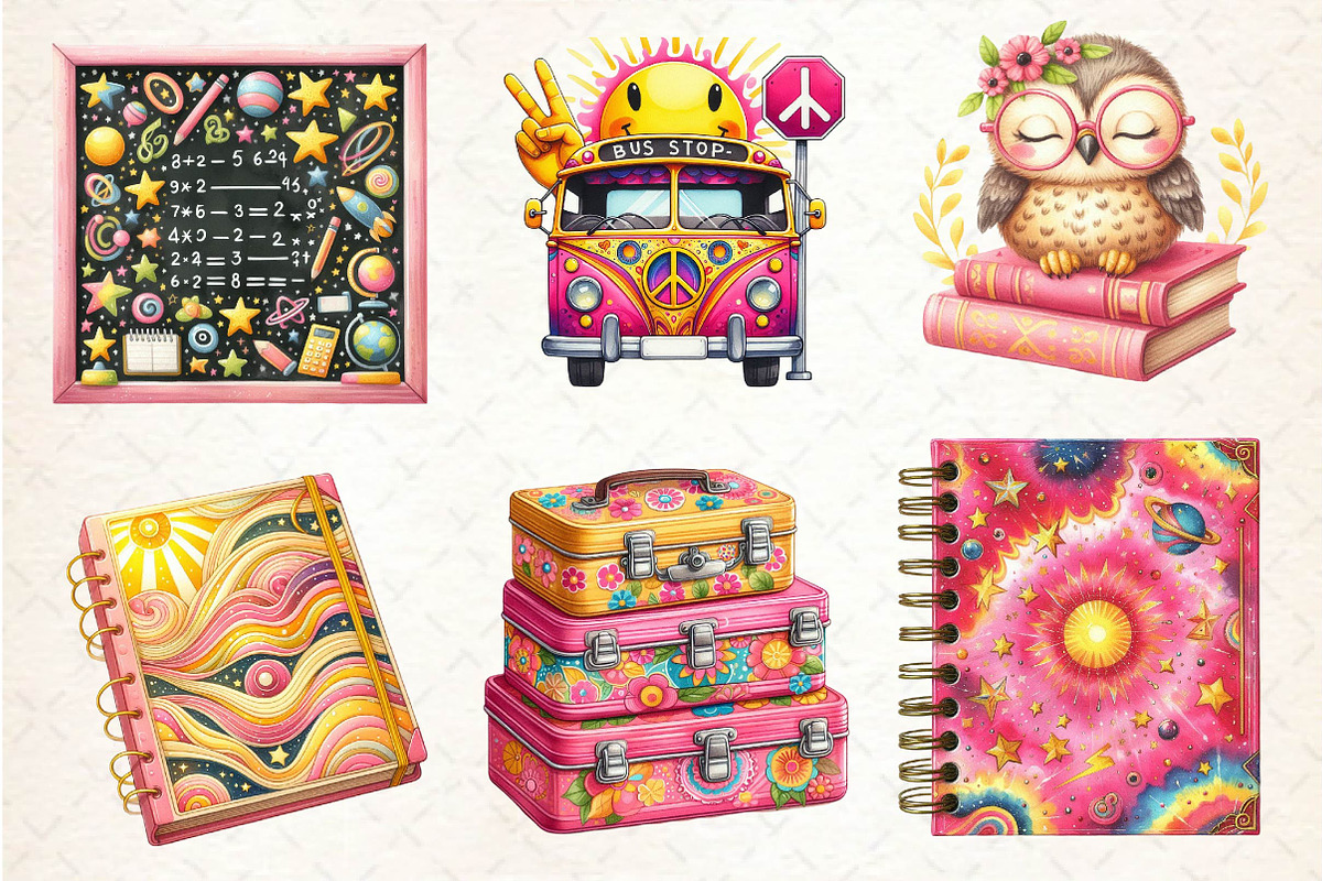 Groovy School Sublimation Clipart, an Illustration by Dream Creation (Photo 5 of 5)