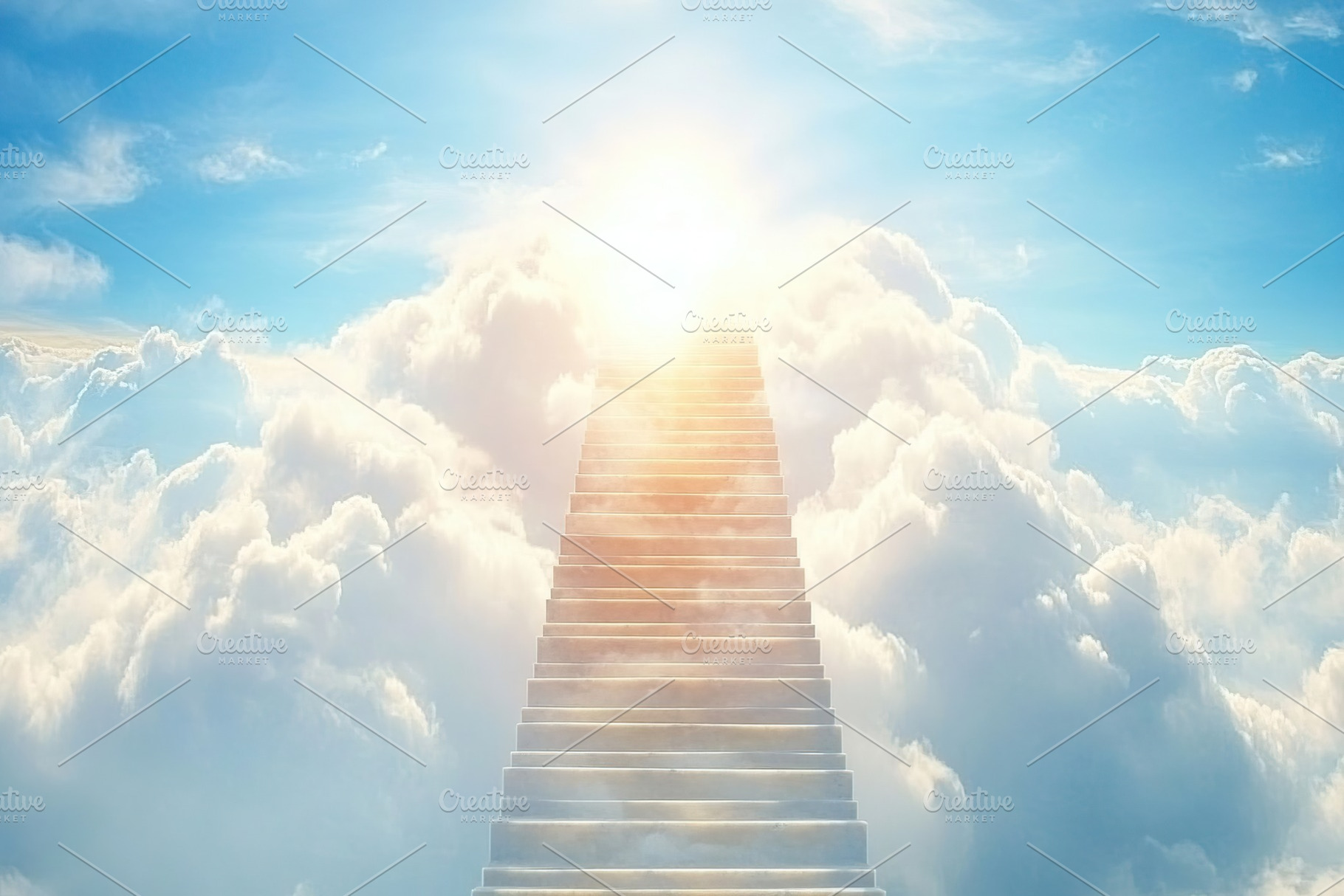 Long stair steps way to heaven through clouds in the sky, a Background Photo by AlyaAnd