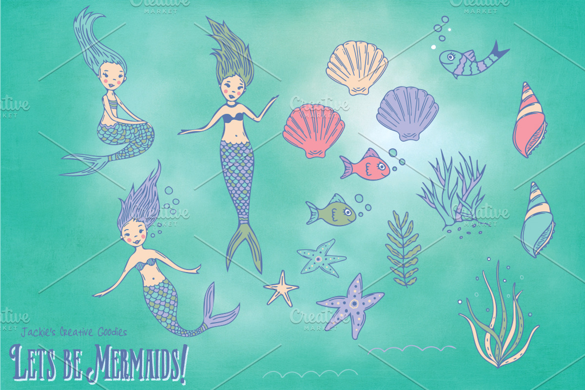 Let's Be Mermaids! Hand Drawn Set, an Illustration by Jackie's Creative Goodies (Photo 2 of 2)