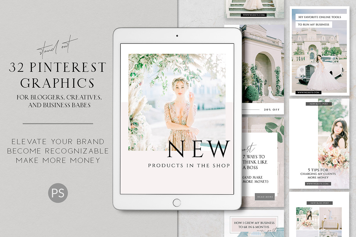32 Pinterest Templates for Creatives, a Social Media Template by CreativeMavenCo. (Photo 1 of 7)