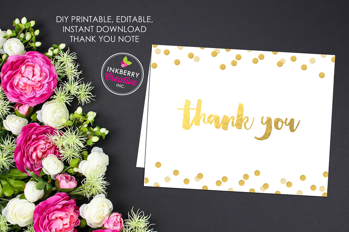 Gold Confetti Thank You Note, a Stationery Template by Inkberry Creative