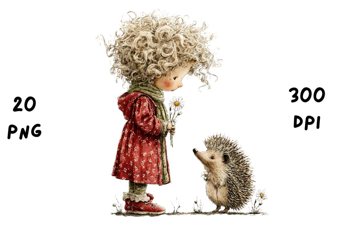 Whimsical Floral Girl & Hedgehog, an Animal Illustration by GiraffeCreative (Photo 8 of 20)