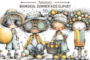 Whimsical Summer Kids Clipart, an Illustration by designcity5 (Thumbnail 1 of 5)