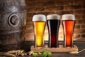 Three chilled glasses beer, a Food & Drink Photo by Volff
