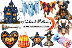 Patchwork Halloween Clipart, an Illustration by Daily.Designs