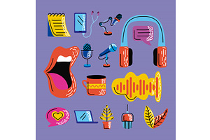 Podcast badges set, an Object Illustration by studiogstock