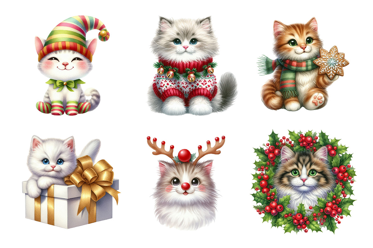 Christmas Cat Clipart, an Illustration by Design Market (Photo 3 of 5)