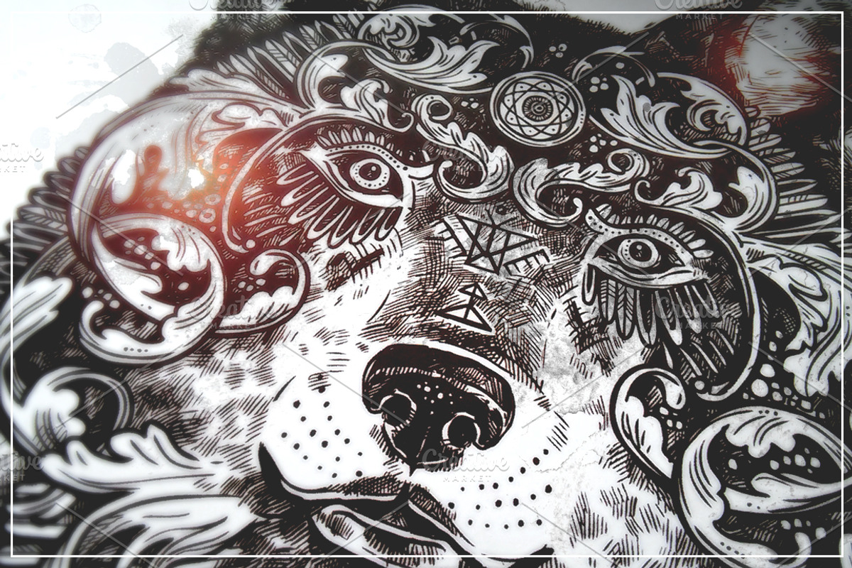 Ornamental Hand Drawn Wolf, an Animal Illustration by alexrockheart (Photo 2 of 4)