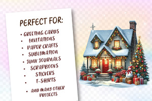 Christmas Watercolor House Clipart