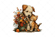 Whimsical Dog Cat Flower Clipart PNG, a Seasonal Illustration by Craft Nest (Thumbnail 10 of 12)