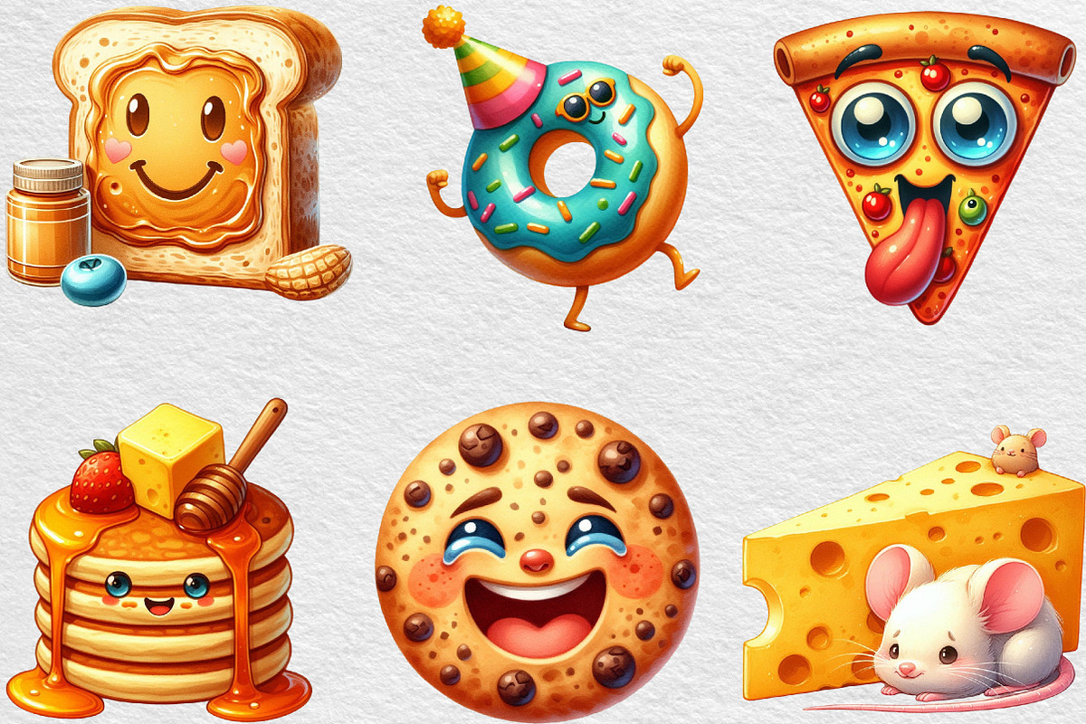 Watercolor Food Character Clipart, an Illustration by Black Bird Studio (Photo 2 of 6)
