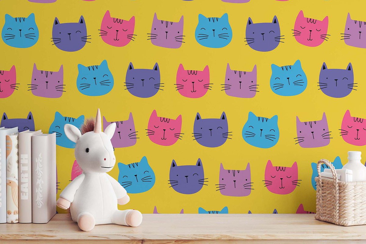 Colorful Cat Faces Seamless Pattern, a Pattern Graphic by Irina Ostapenko (Photo 4 of 5)