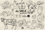 Milk products line art + Procreate, a Food Illustration by Skliarova (Thumbnail 1 of 3)