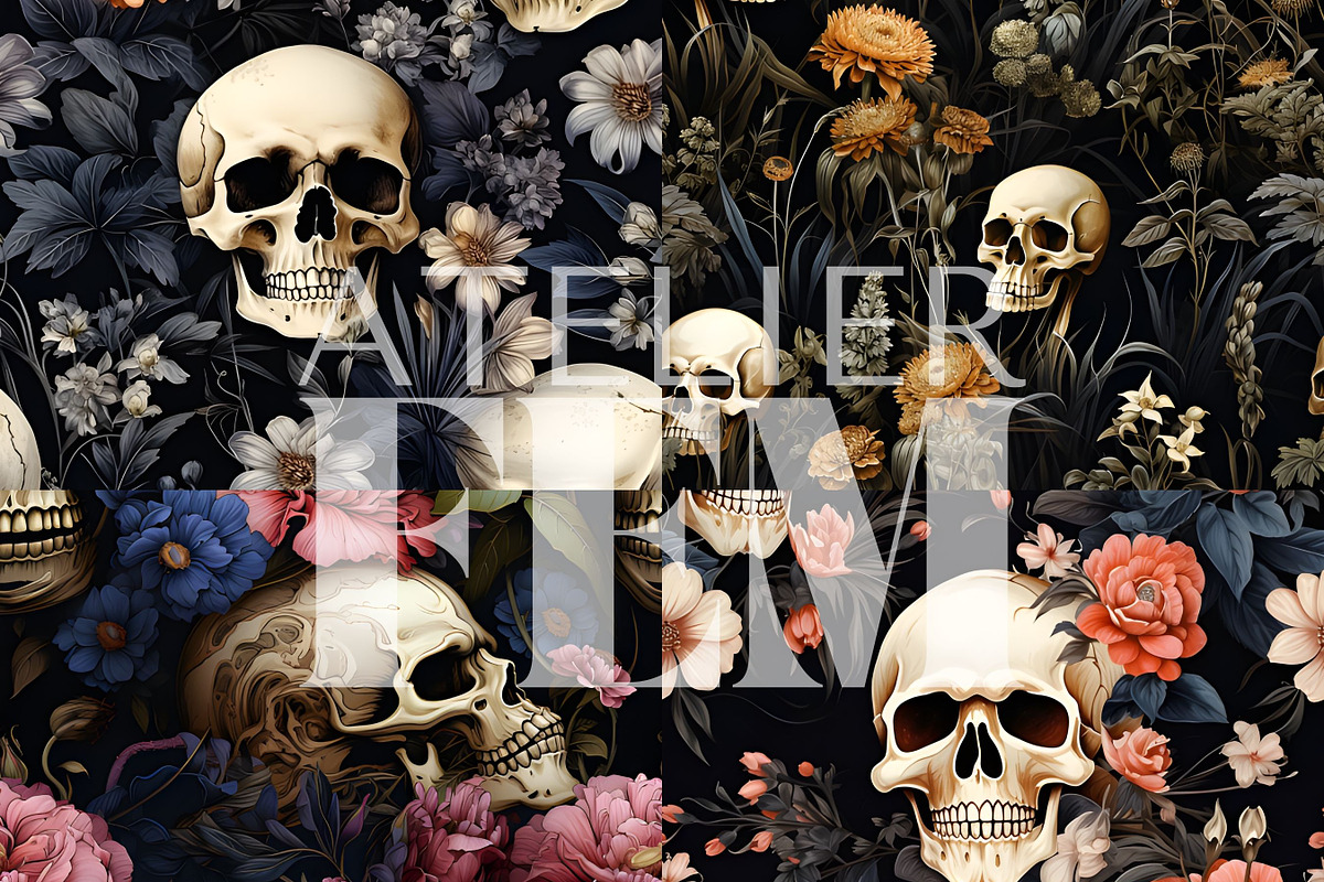 Skull Halloween Seamless Pattern, a Pattern Graphic by Atelier Fem (Photo 4 of 6)