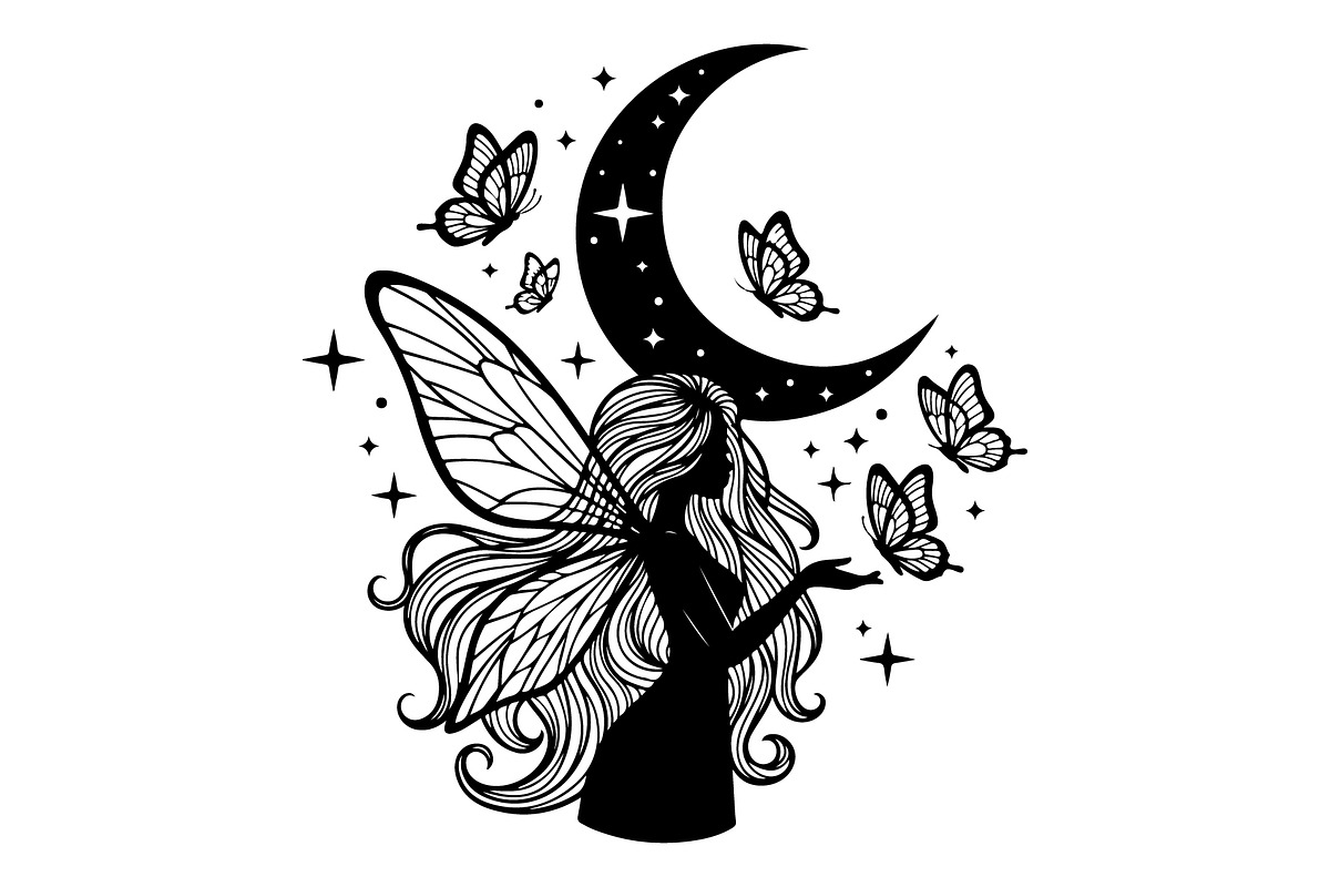 Fairy Moon Butterfly Silhouette, an Object Illustration by Gaye Art (Photo 26 of 31)