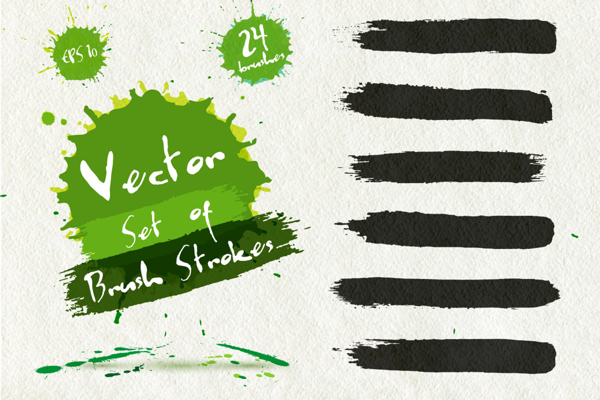 Vector set of 18 brush strokes