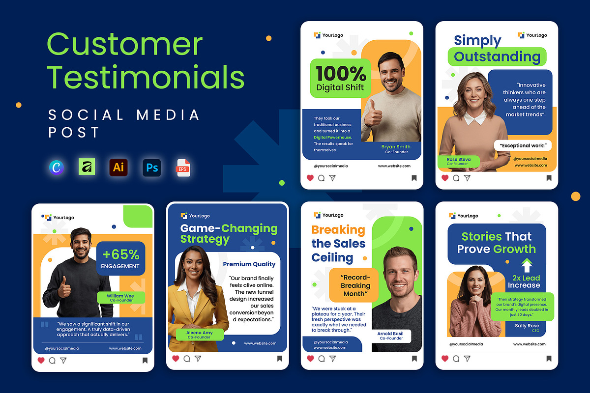 Customer Testimonials + Canva, a Social Media Template by Jiwstudio (Photo 1 of 5)