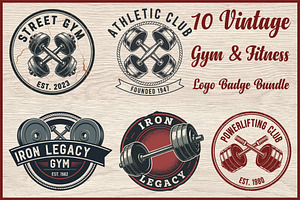 10 Vintage Gym Fitness Logo Badge, a Healthcare Illustration by Artivon