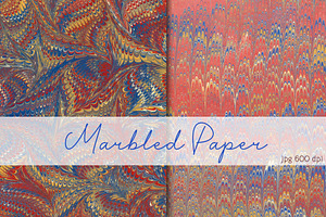 2 Marbled Papers Red Feathers