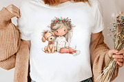 Whimsical Girl and Dog Clipart, an Illustration by Canvas Craft (Thumbnail 7 of 7)