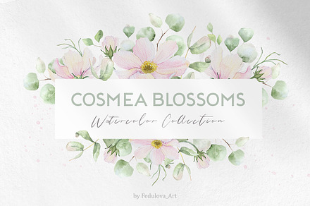 Pink Flowers Watercolor clip art, an Illustration by Fedulova Art