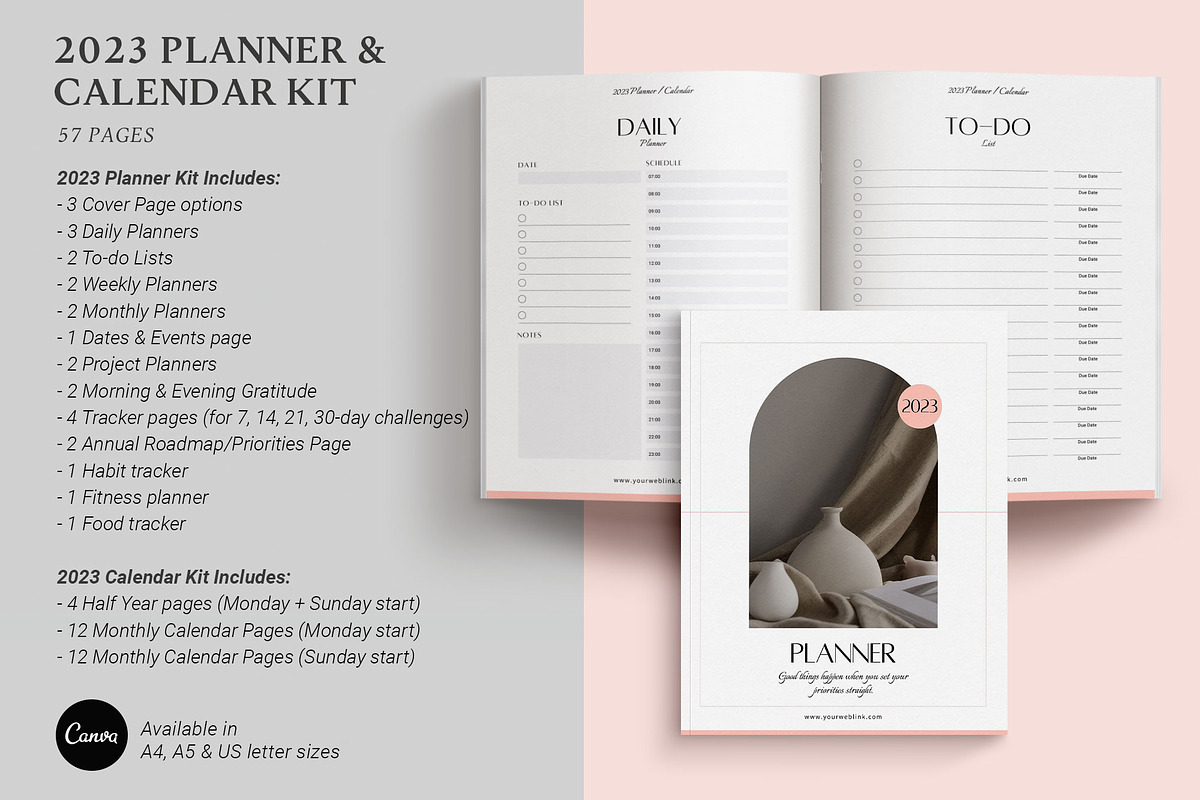 2023 Canva Planner & Calendar kit v3, a Magazine Template by 3.14&Co