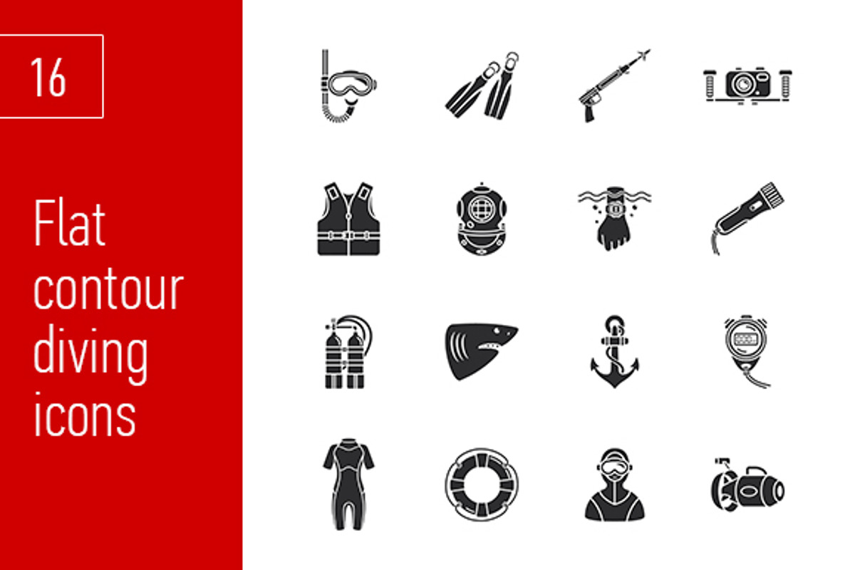 sixteen cute diving icons, an Outline Icon by Anton