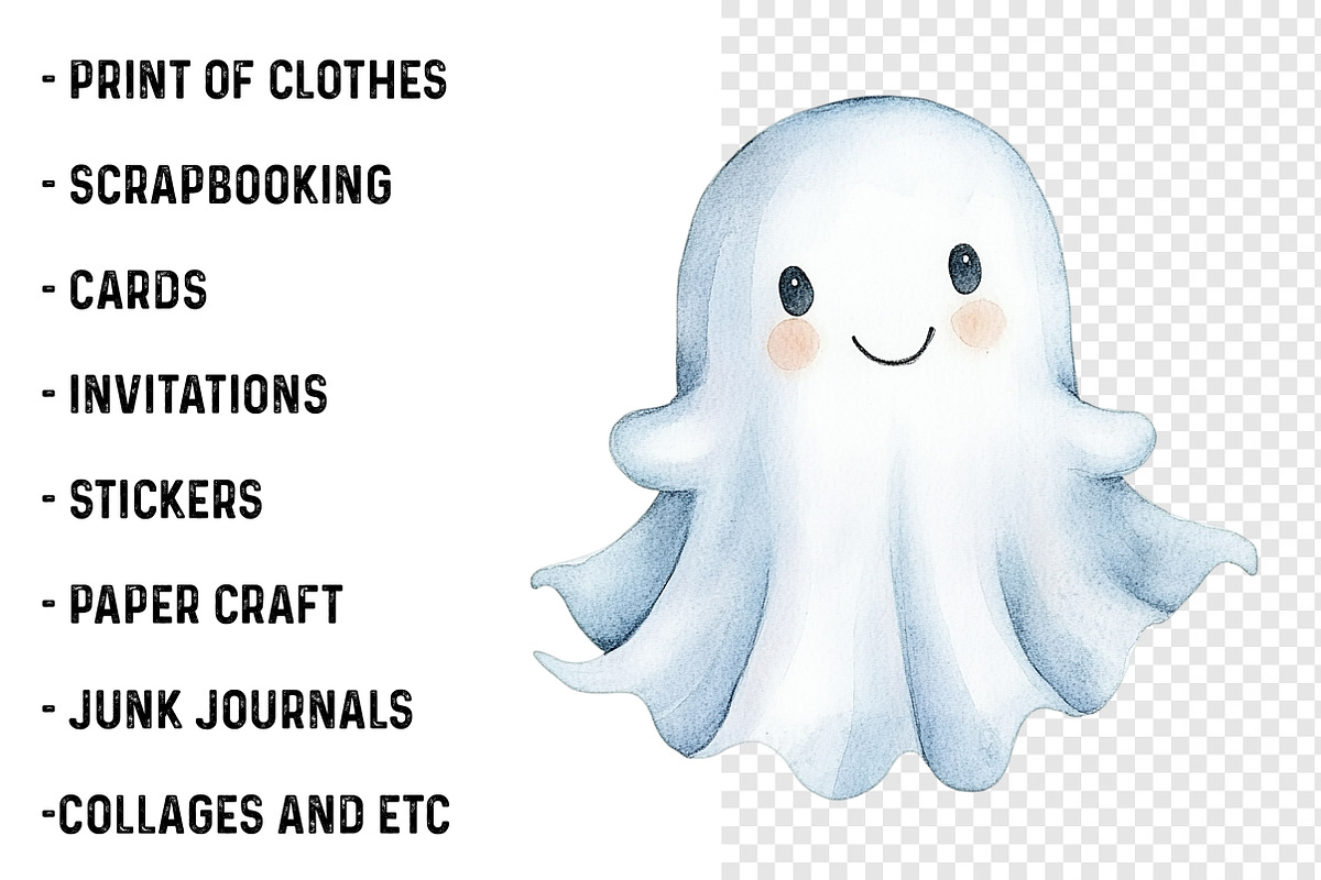 Watercolor Halloween Ghost Clipart, a Transportation Illustration by SinaCreation (Photo 3 of 9)