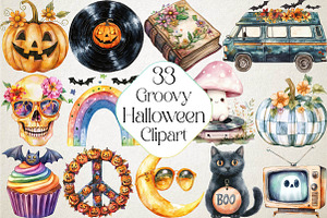 Groovy Halloween Clipart, an Illustration by DreamPrint404