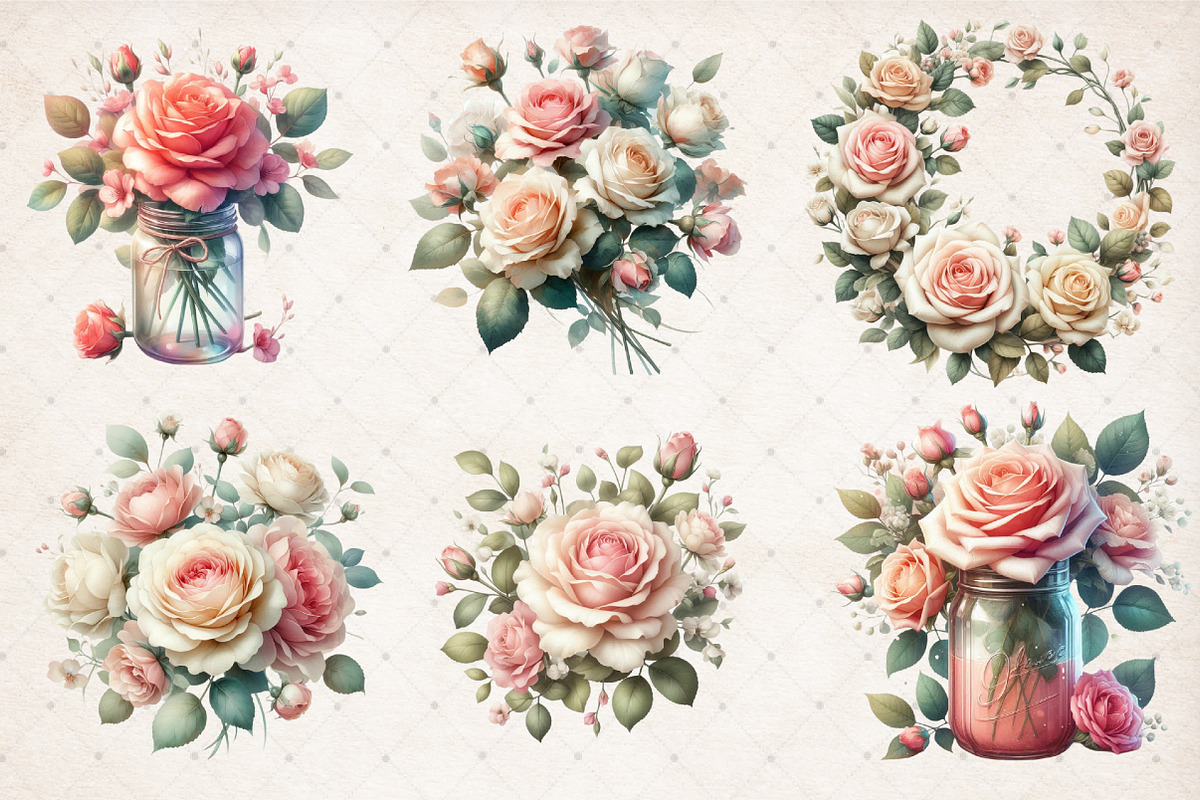 Watercolor Romantic Roses Clipart, an Illustration by SinaCreation (Photo 5 of 5)