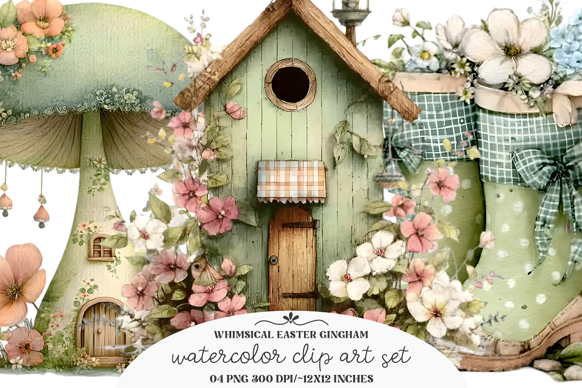 Whimsical Easter Gingham Clipart, an Illustration by GatewayDesign (Photo 3 of 3)