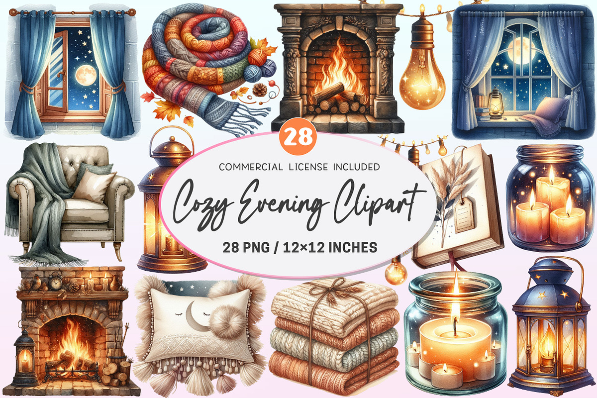 Watercolor Cozy Evening Clipart, a Graphic by CitraGraphics (Photo 1 of 4)