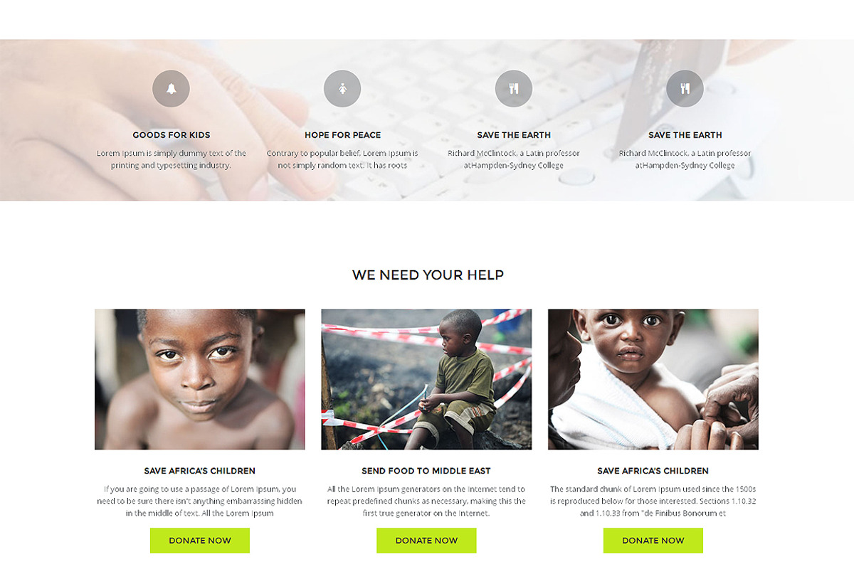 Charity Responsive One Page Theme, a Landing Page Template by IceTemplates (Photo 2 of 3)
