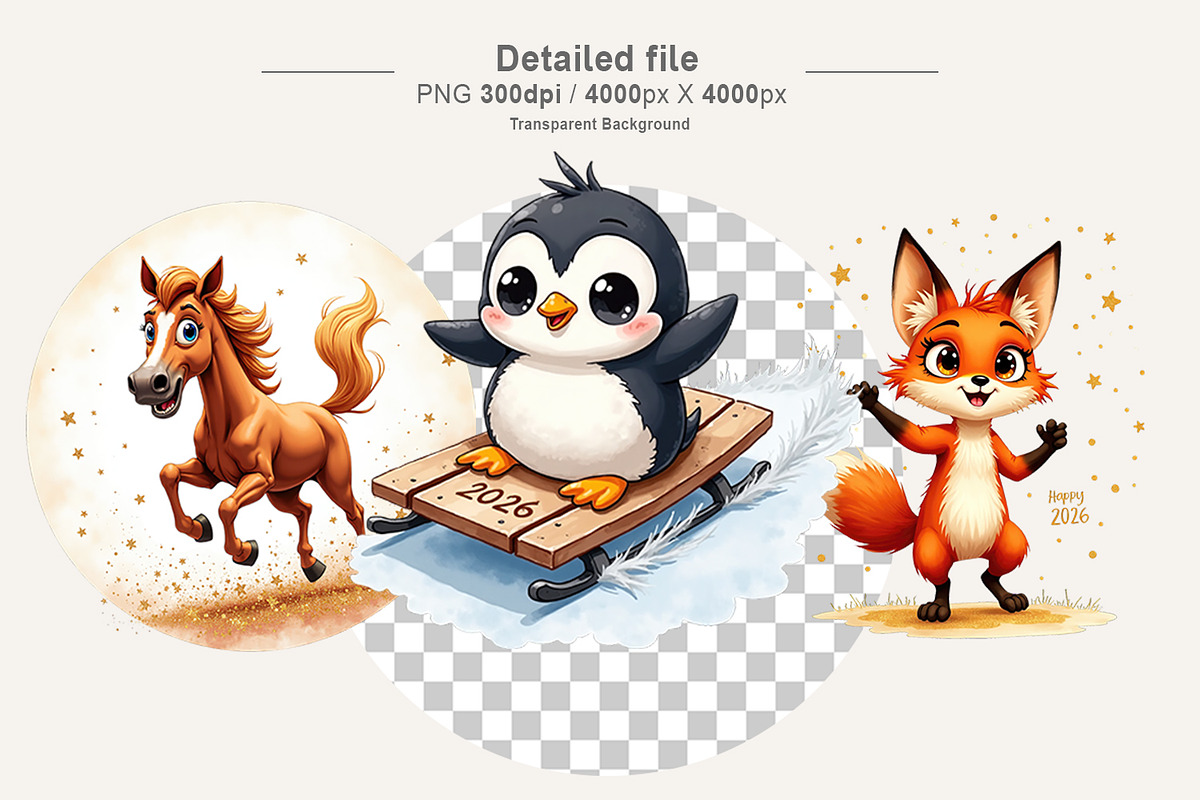 New Year Cute Animal Clipart, an Animal Illustration by Artnoy (Photo 3 of 8)