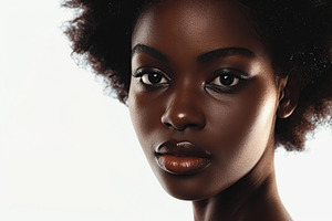 African american woman with makeup and healthy skin on white background, a Photo by AlyaAnd