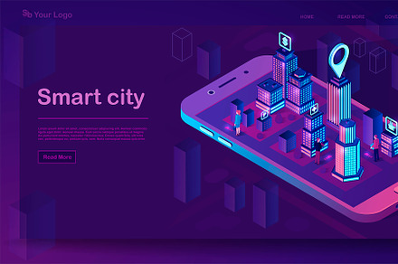 Smart city isometric banner, a Landing Page Template by The img
