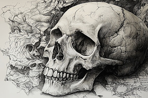 Intricate Hand-drawn Skull Sketch With Detailed Bone Textures