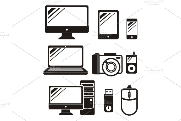 Digital Devices In Black Icon Set