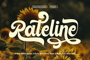 Rateline - Retro Script Font 2 Style, a Script Font by Essentials Studio (Thumbnail 1 of 15)