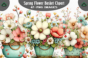 Spring Flower Basket Clipart, an Illustration by Craft Nest (Thumbnail 1 of 11)