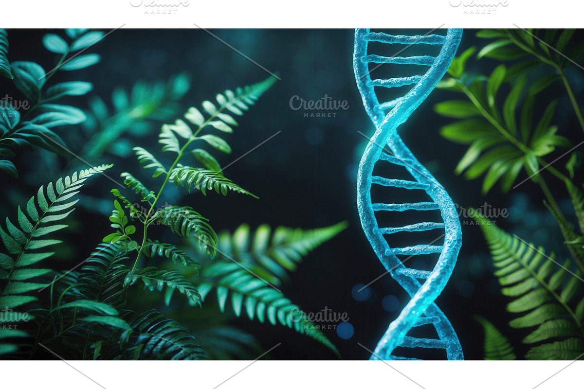 Glowing DNA strand surrounded by, an Illustration by tilialucida