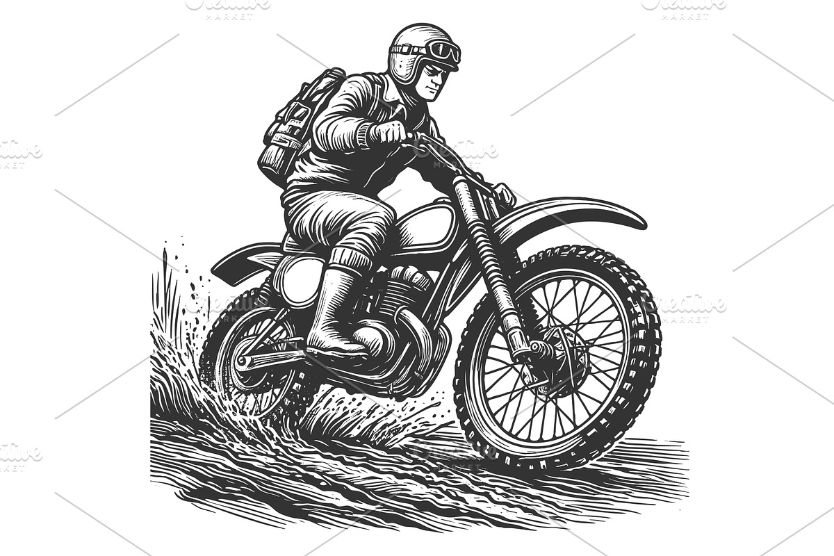 Motocross Rider Splashing Through, a Sport Illustration by AlexArt
