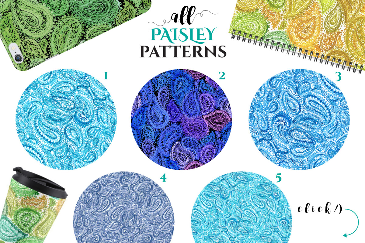 Watercolor PAISLEY Patterns, a Pattern Graphic by ekaart (Photo 2 of 8)